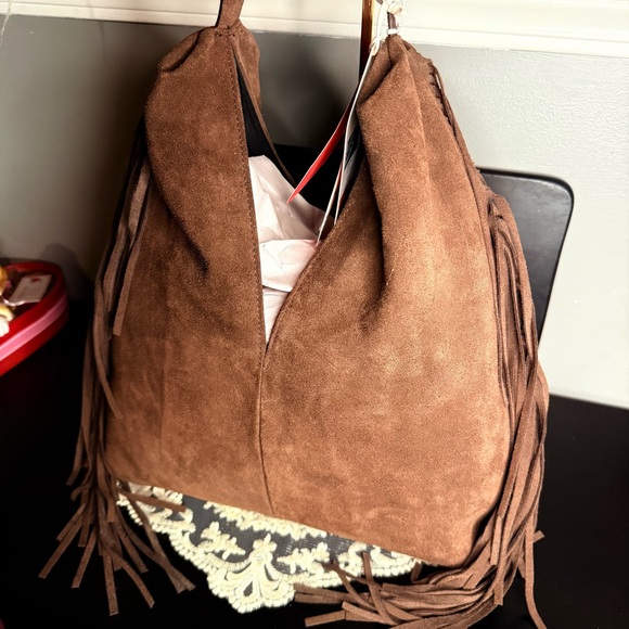 Divina Firenze Suede Fringe Hobo Bag Brown Made in Italy NWT - Picture 4 of 12